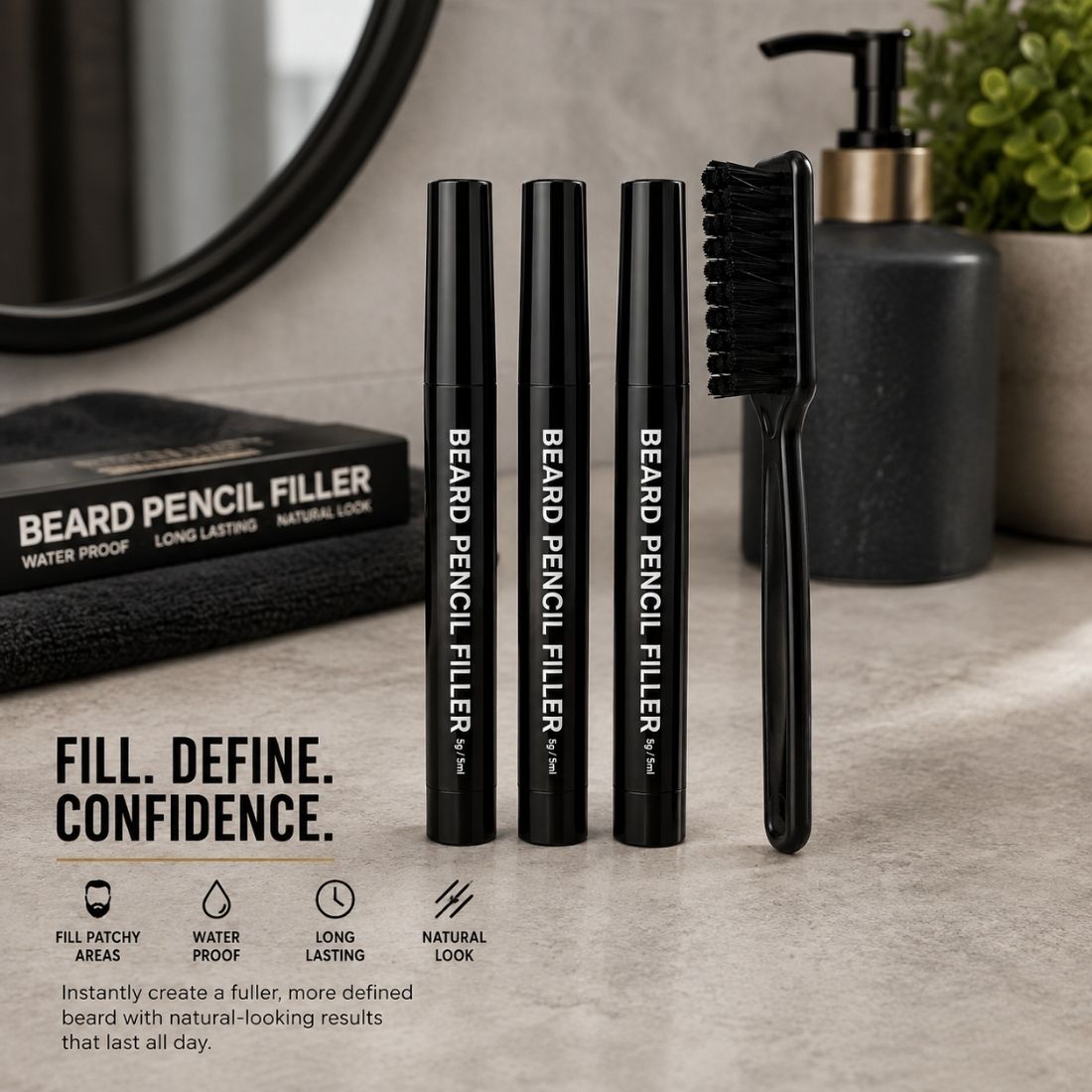 Beard Filler Kit | 3 Beard Filler Pencils & Beard Filler Brush
